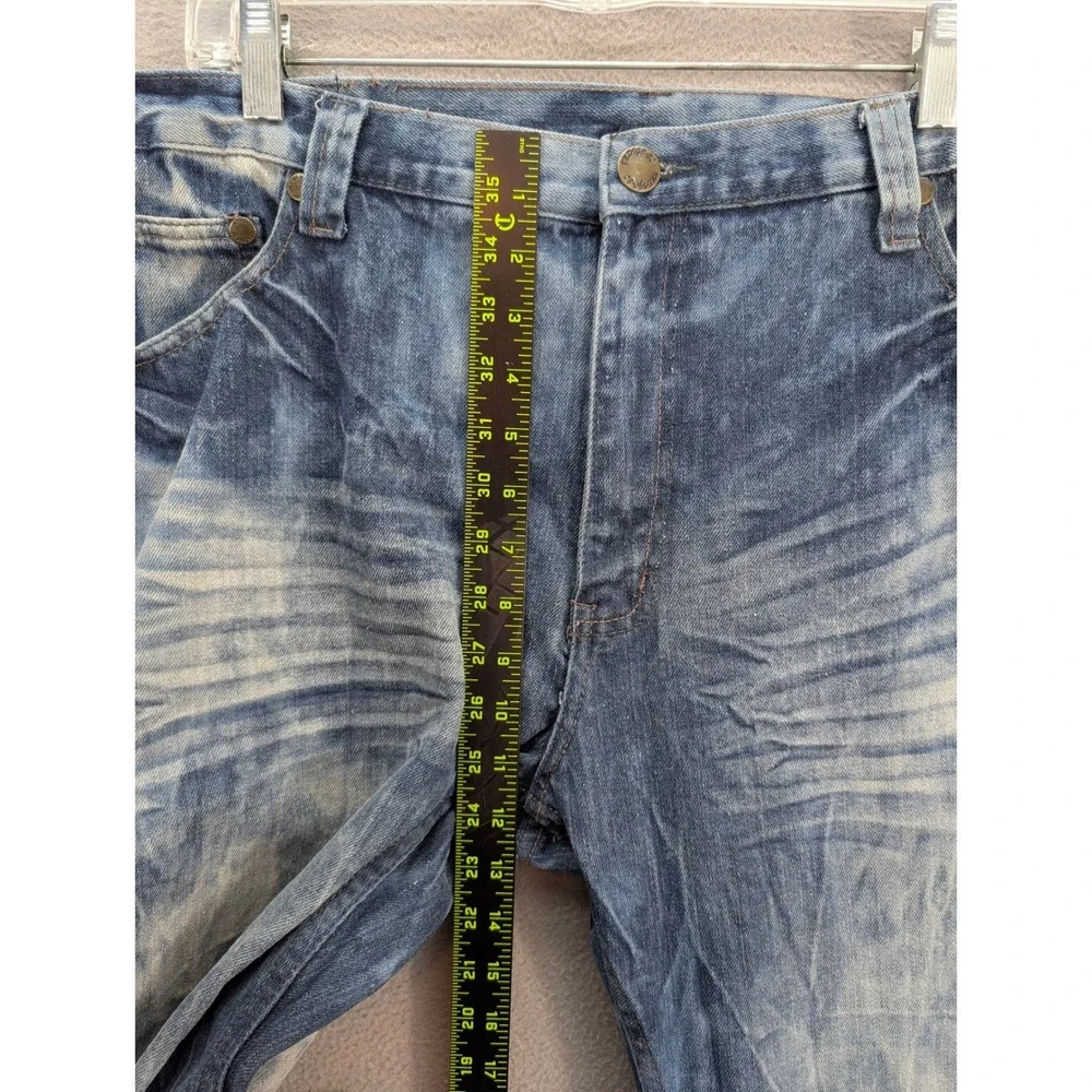 Indigo-30‎ Acid Wash Denim Jeans Men's 40x32 Blue Embellished Relaxed Fit Grunge